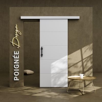 Porte Coulissante avec Rail + Poignée Verticale - Laquée Ligne 83 cm