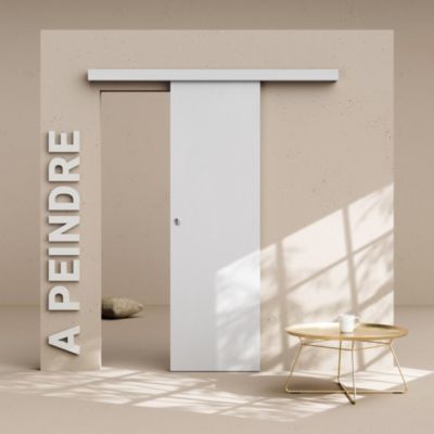 Porte Coulissante avec Rail - Prépeinte Plane 63 cm - Sans butée