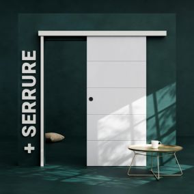Porte Coulissante avec Rail + Serrure - Prépeinte Ligne 93 cm