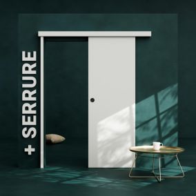 Porte Coulissante avec Rail + Serrure - Prépeinte Plane 73 cm