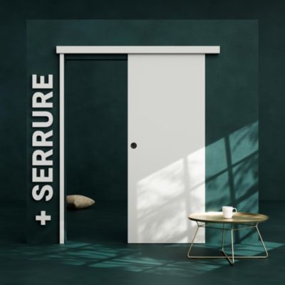 Porte Coulissante avec Rail + Serrure - Prépeinte Plane 83 cm