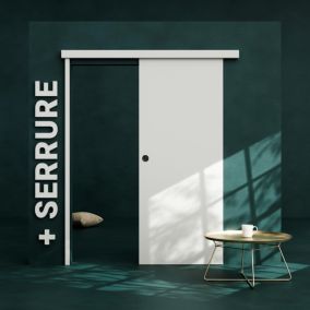 Porte Coulissante avec Rail + Serrure - Prépeinte Plane 83 cm
