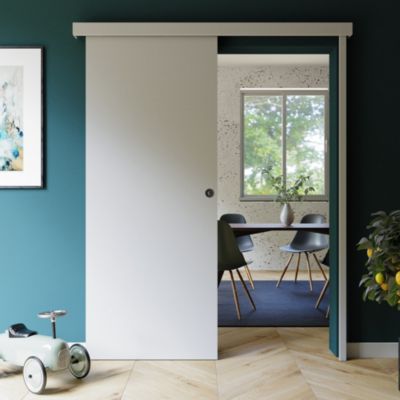 Porte Coulissante avec Rail + Serrure - Prépeinte Plane 83 cm