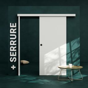 Porte Coulissante avec Rail + Serrure - Prépeinte Plane 93 cm
