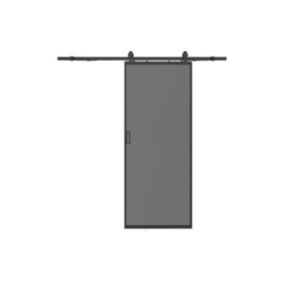 Porte coulissante avec système en applique - aluminium et verre trempé fumé dépoli - H205 x L63 cm - LINCI II