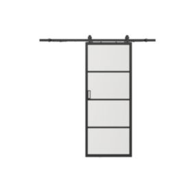 Porte coulissante avec système en applique - aluminium et verre trempé transparent - H205 x L73 cm - SINCA II