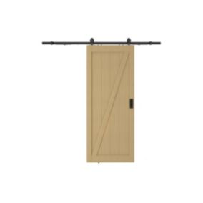 Porte coulissante avec système en applique en bois et MDF - Naturel clair - H205 x L63 cm - BALERMA