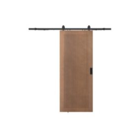 Porte coulissante avec système en applique en MDF et bois naturel foncé - H205 x L63 cm - SANDORA