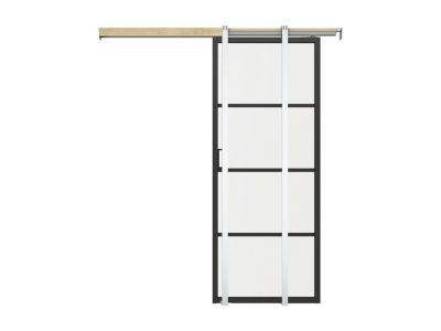 Porte coulissante avec système à galandage - aluminium et verre trempé transparent - H205 x L83 cm - SINCA II