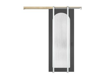 Porte coulissante avec système à galandage en bois et MDF - arche noire et verre trempé cannelé - H205 x L83 cm -  ODEZA