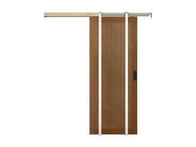Porte coulissante avec système à galandage en MDF et bois - naturel foncé - H205 x L73 cm - SANDORA