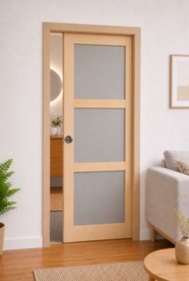 Porte Coulissante Ayous 3 Panneaux Gris Clair H204 X L83 Cm,galandage, Kit Finition Gd Menuiseries