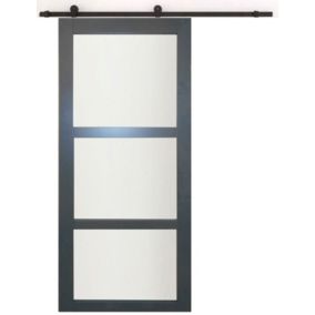 porte Coulissante Blakeria Ral7016 Vitrée H204 X L83 + Rail à Roulettes Noir Gd Menuiseries