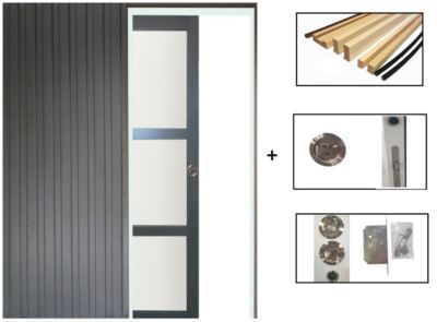 Porte Coulissante Blakeria Vitrée Gris Anthr H204 X L83 Cm, Galandage, Kit De Finition Gd Menuiseries