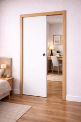 Porte Coulissante Blanc Pur Lacdor  H204 X L83 Cm,galandage, Kit Finition Gd Menuiseries