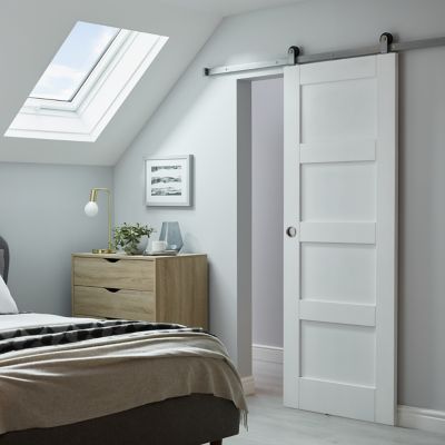 Porte coulissante blanche 4 panneaux H.204 x l.83 cm Castorama