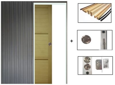 Porte Coulissante Bois Ayous 3 Panneaux H204 X L83 Cm, Galandage, Kit Finition Gd Menuiseries