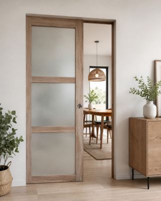 Porte Coulissante Bois Frake Vitrée H204 X L83 Cm, Galandage Gd Menuiseries
