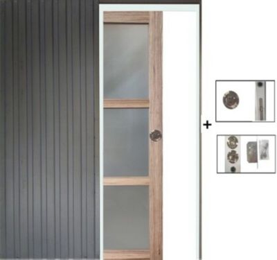 Porte Coulissante Bois Frake Vitrée H204 X L83 Cm, Galandage Gd Menuiseries