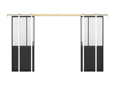Porte coulissante double atelier avec système à galandage - Noir et verre trempé - 2 x H205 x L83 cm - ARTISTO II