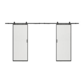 Porte coulissante double avec système en applique - aluminium et verre trempé dépoli - 2 x H205 x L73 cm - LINCI II