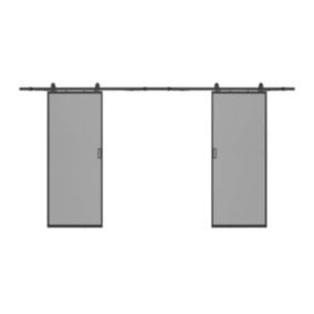 Porte coulissante double avec système en applique - aluminium et verre trempé fumé - 2 x H205 x L73 cm - LINCI II