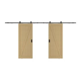 Porte coulissante double avec système en applique en bois et MDF - Naturel clair - 2 x H205 x L63 cm - BALERMA