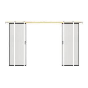 Porte coulissante double avec système à galandage - aluminium et verre trempé dépoli - 2 x H205 x L83 cm - LINCI II