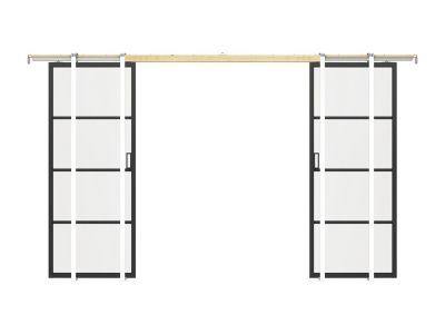 Porte coulissante double avec système à galandage - aluminium et verre trempé transparent - 2 x H205 x L93 cm - SINCA II