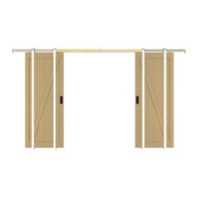 Porte coulissante double avec système à galandage en bois et MDF - Naturel clair - 2 x H205 x L83 cm - BALERMA