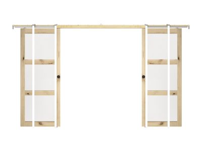 Porte coulissante double avec système à galandage en bois et verre trempé - 3 fenêtres - 2 x H205 x L63 cm - ACOSTA II