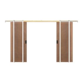 Porte coulissante double avec système à galandage en MDF et bois naturel foncé - 2 x H205 x L83 cm - SANDORA