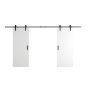 Porte coulissante double en applique - 2 x H205 x L83 cm - MDF + PVC Blanc - VARINA