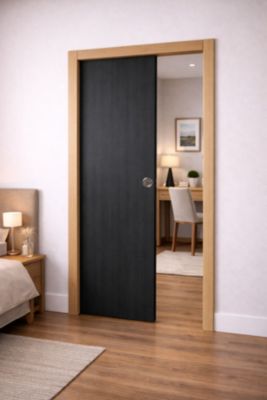Porte Coulissante Effet Chêne Anthracite Grey Oak H204 X L83 Cm,galandage, Kit Finition Gd Menuiseries