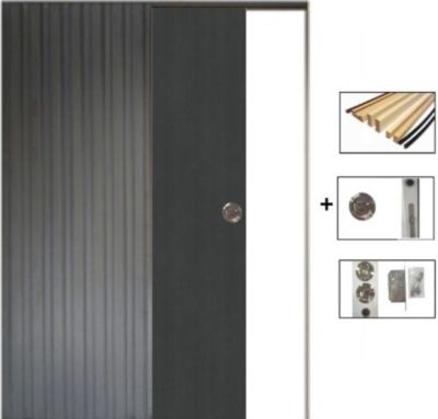 Porte Coulissante Effet Chêne Anthracite Grey Oak H204 X L83 Cm,galandage, Kit Finition Gd Menuiseries