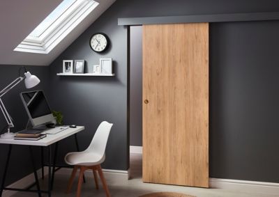 Porte coulissante effet chêne, pré-percée pour poignée 83 x 204 cm, Exmoor