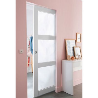 Porte coulissante Geom Moram laqué blanc 3 carreaux 73 cm