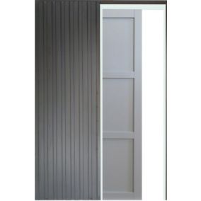 Porte Coulissante Greyria Gris Clair 3 Panneaux Ral7035 H204 X L73 + Systeme A Galandage Et Kit Finition Inclus Gd Menuiseries