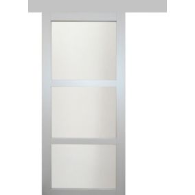 Porte Coulissante Greyria Gris Clair Ral7035 Vitree H204 X L73 + Rail Alu Gd Menuiseries