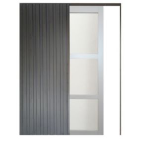 porte Coulissante Greyria Gris Clair Ral7035 Vitree H204 X L73 + Systeme De Galandage Et Kit De Finition Inclus Gd Menuiseries