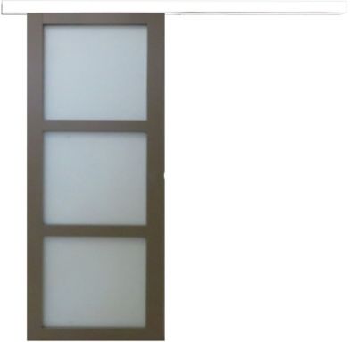 Porte Coulissante Gris Taupe Ral 7006 Vitrée H204 X L73 Cm, Rail Bandeau Blanc Gd Menuiseries