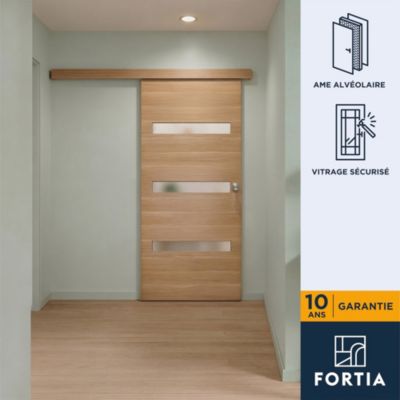 Porte coulissante Inara chêne avec vitrage H. 204 x l. 73 cm Fortia