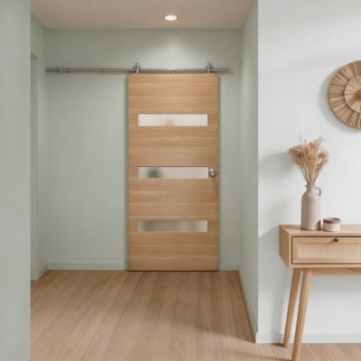 Porte coulissante Inara chêne avec vitrage H. 204 x l. 73 cm Fortia