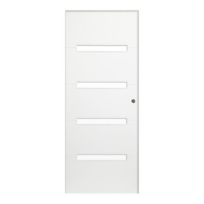 Porte coulissante inserts en verre dépoli blanc laqué brillant 93 x 204 cm, avec poignée, Fortia Lauria