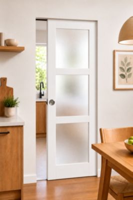 Porte Coulissante Kenya Blanc Vitrée H204 X L83 Cm, Galandage Gd Menuiseries