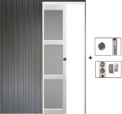 Porte Coulissante Kenya Blanc Vitrée H204 X L83 Cm, Galandage Gd Menuiseries