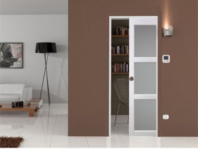 Porte Coulissante Kenya Blanc Vitrée H204 X L83 Cm, Galandage Gd Menuiseries