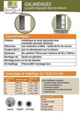 Porte Coulissante Kenya Blanc Vitrée H204 X L83 Cm, Galandage, Kit Finition Gd Menuiseries