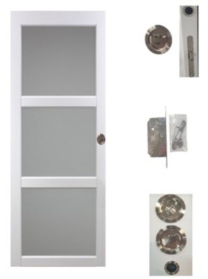 Porte Coulissante Kenya Blanc Vitrée H204 X L83 Cm, Serrure Condamnation Gd Menuiseries