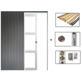 Porte Coulissante Kenya Blanc Vitrage Transparent H204 X L83 + Systeme Galandage Et Kit Finition Inclus Gd Menuiseries